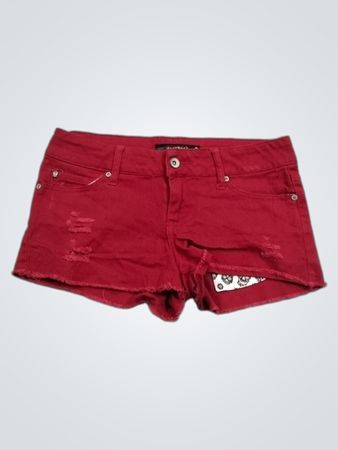 LOVESICK Distressed rote Denim-Shorts Größe 3