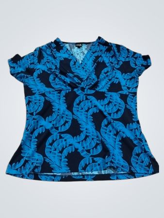 Rafaella Petite Blaues Blattmuster V-Ausschnitt Top