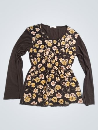 New Sensation Damen Langarmtop mit braunem Blumenmuster