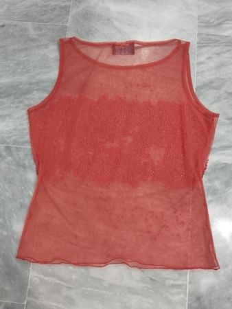 Celo Damen rotes, mit Perlen besetztes transparentes Tanktop