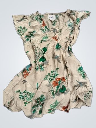 100% Seidenkleid mit Libellen- und Blumenmuster