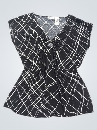 Liz & Co. Schwarz-weißes Oberteil mit geometrischem Druck und V-Ausschnitt