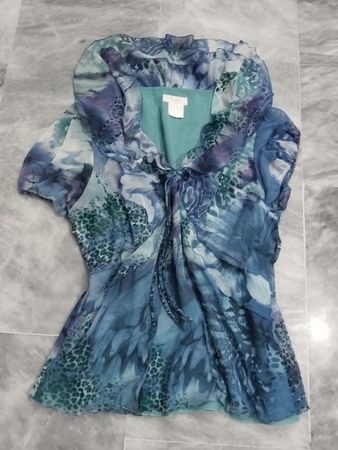 Matecco Blue Floral Print Sheer Top