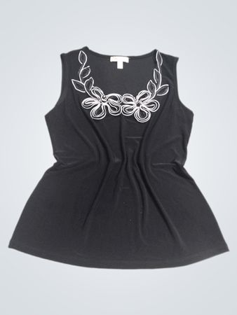 Dressbarn schwarzes ärmelloses Oberteil mit Blumenverzierung