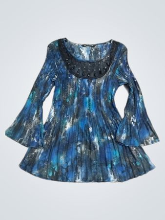 Zac & Rachel Petite Blue Print Plissiertes Tunika-Oberteil