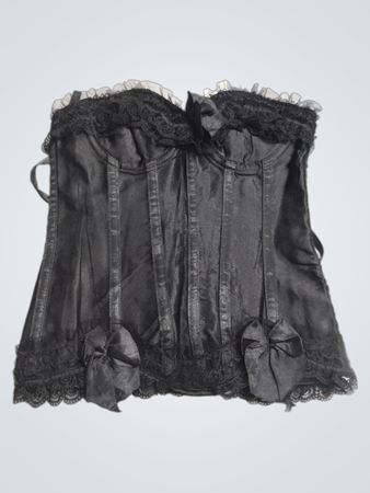 Schwarzes Satin-Korsett mit Spitzenbesatz