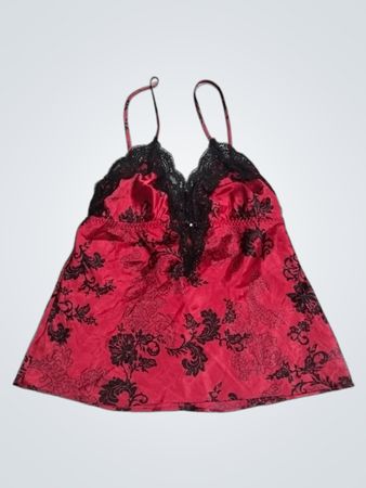 APT 9 Damen Rot-Schwarz mit Blumenmuster Spitzenbesatz Camisole-Top