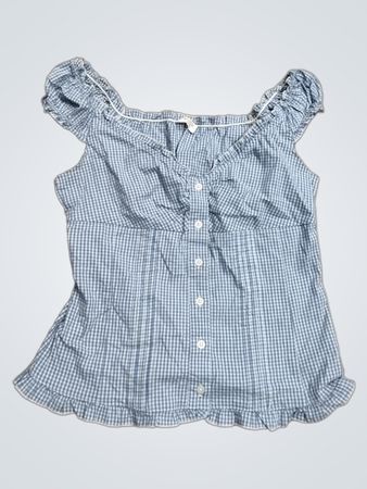 Blaues Vichy-Karo Off-Shoulder-Top
