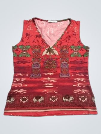 GENFINS Asian-Style rotes ärmelloses Top