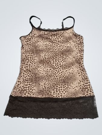Leopardenmuster-Camisole mit Spitzenbesatz
