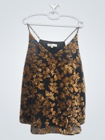 LOFT Schwarzes Samt-Top mit Blumenmuster, Trägertop, XL