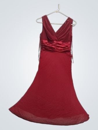POSITIVE ATTITUDE PETITE Rotes V‑Ausschnitt Kleid mit Perlen, Größe 4