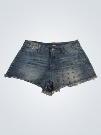 INPO Denim-Shorts mit Sternnieten und Kreuzdetail