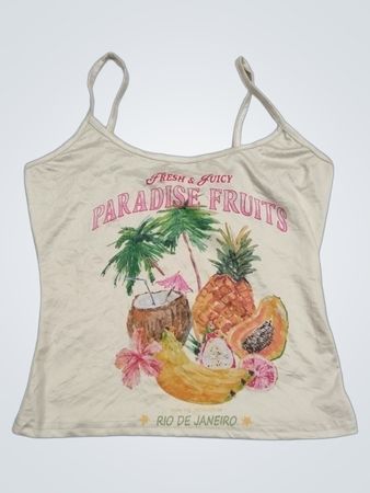 Cremefarbenes Trägershirt mit „Paradise Fruits“-Grafik und „Rio de Janeiro“-Schriftzug