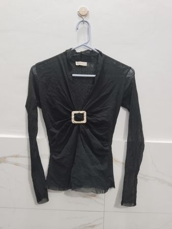 Specchio Side Damen Schwarze Transparente Bluse