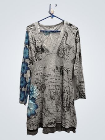 Desigual Graphic Print Tunika-Kleid mit langen Ärmeln