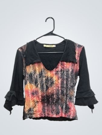 ADCIA Damen Schwarzes Batik Rüschenärmel-Oberteil