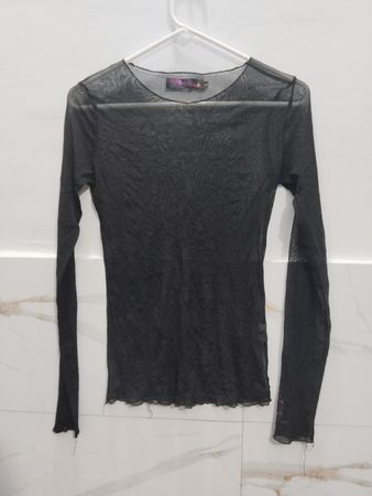 AZZURRA Black Mesh Langarm-Top