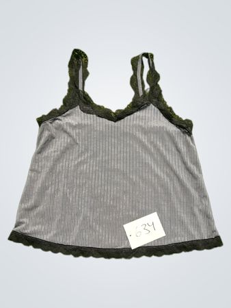 Grey Striped Camisole with Black Lace Trim