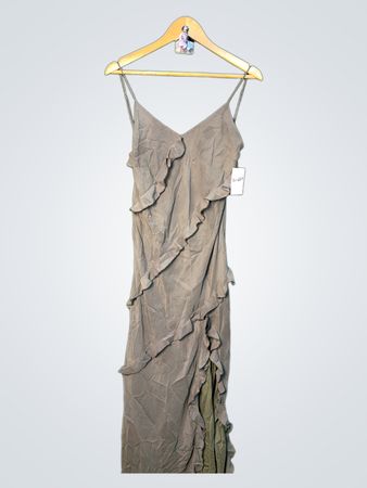 Birdy Grey Olive Green Ruffle Maxi Dress