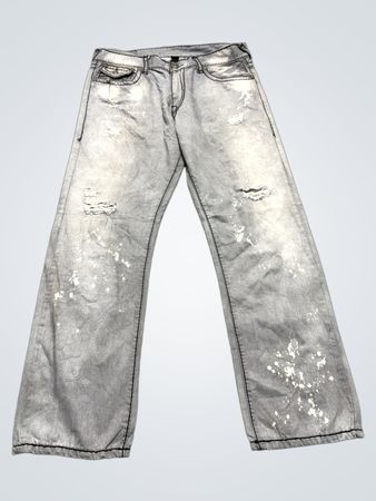 True Religion Distressed Grey Jeans with White Splatter