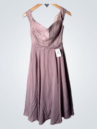 JJ's House Mauve Spitzenapplikation A-Linien Midikleid