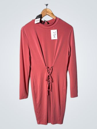 Project Runway Damen Kleid mit Schnürung, langärmlig, korallenfarben, aus Spitze