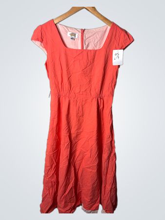 Talbots Damen Korallenfarbenes Midikleid mit quadratischem Ausschnitt, kurzen Ärmeln und elastischem Taillenbund Größe 6