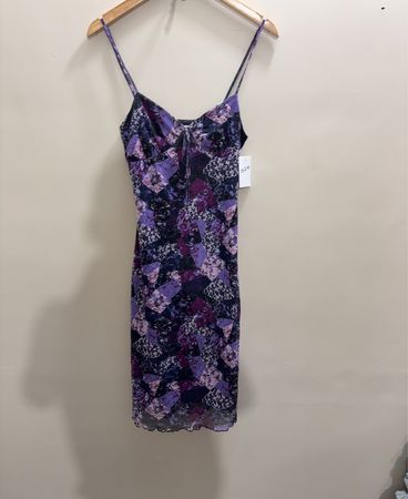BP. Purple Floral Print Mesh Slip Dress