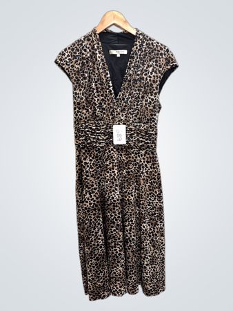 Evan-Picone Leopard-Print gerafftes Taillen-Kleid