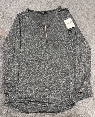 Lily Morgan Damen Grau Meliertes Langarmshirt mit Reißverschluss am Kragen
