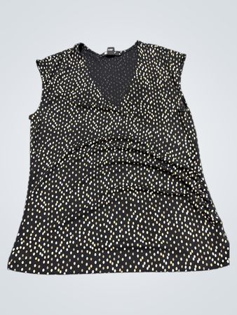 DKNY Damen schwarzes ärmelloses V‑Ausschnitt-Top mit Polka-Dots