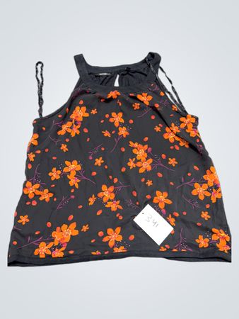 APT.9 Black Orange Floral Print Tank Top