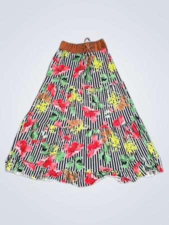 Floral Print Striped Maxi Skirt