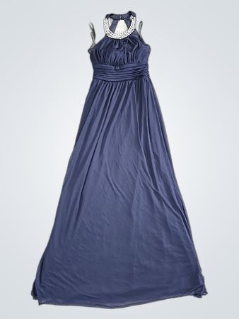 Navy Blue Evening Dress with Beaded Neckline