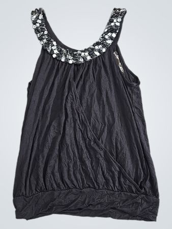 Black Tank Top with Embellished Neckline