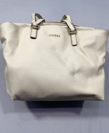 Guess White Leather Tote Bag
