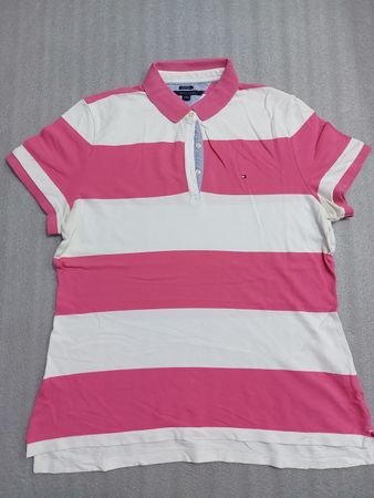 Tommy Hilfiger Pink and White Striped Polo Shirt