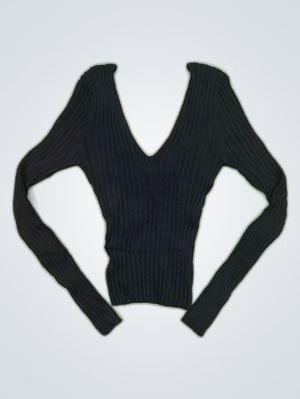 Black Long Sleeve V-Neck Knit Top