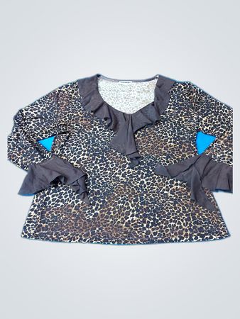 Leopard Print Blouse with Ruffled Collar and Cuffs