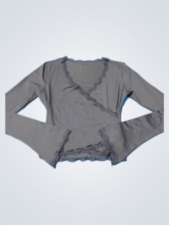 Gray Cropped Top with Lace Trim
