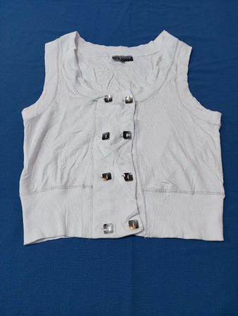 White Sleeveless Top with Buttons