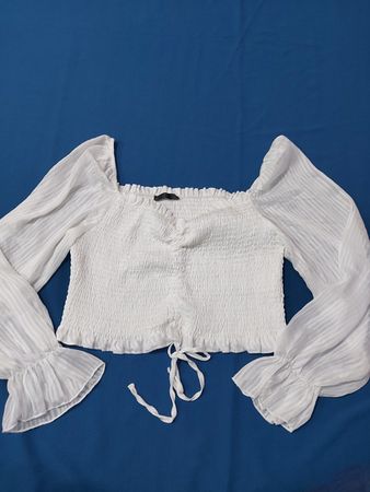 White Smocked Blouse with Long Sleeves