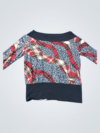 Long-Sleeve Plaid and Leopard Print Top