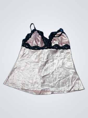 Pink Satin Chemise with Black Lace