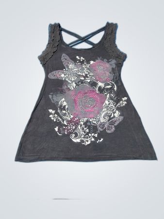 Unbranded Black Floral Butterfly Print Sleeveless Top