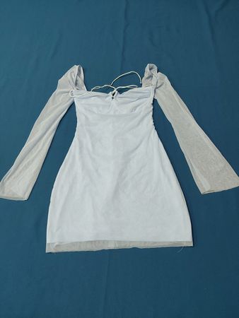 White Mini Dress with Sheer Sleeves
