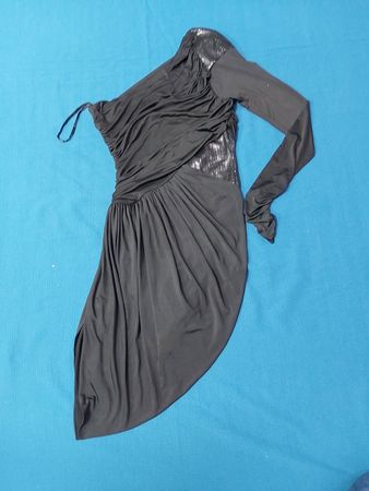Black Long-Sleeve Dress with Sequin Accent