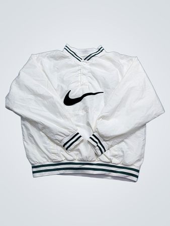 Nike White Pullover Jacket with Green Stripes