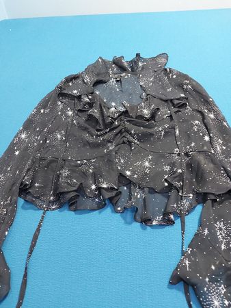 Topshop Schwarze Sternenprint Volantbluse